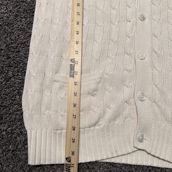 VTG 90s Polo Ralph Lauren Mens Large Cable Knit Cardigan V Neck Sweater Beige - Picture 6 of 7